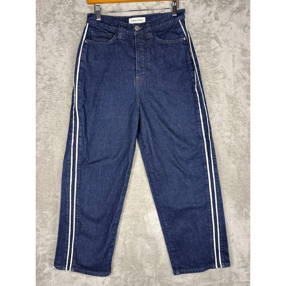 James Street Jeans Women 27 Blue Denim Side Stripe High Rise Wide Leg Button Fly